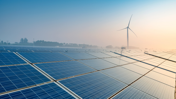 solar panels and wind turbine